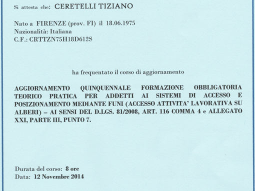 Attestato Formazione Uso Funi Tiziano Ceretelli