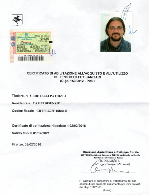 Certificato Prodotti Fitosanitari – Patrizio Ceretelli