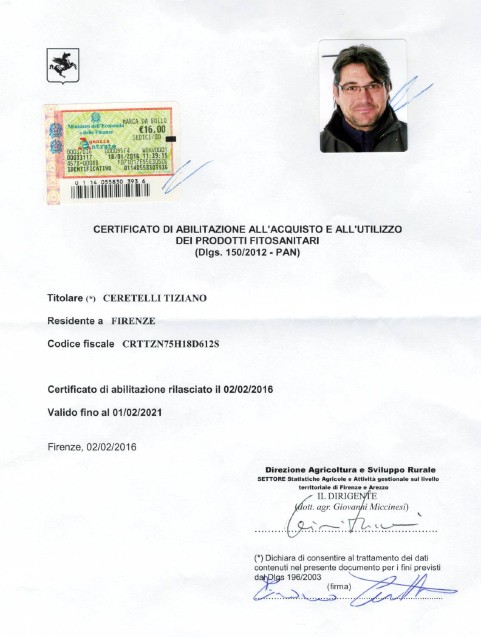 Certificato Prodotti Fitosanitari – Tiziano Ceretelli